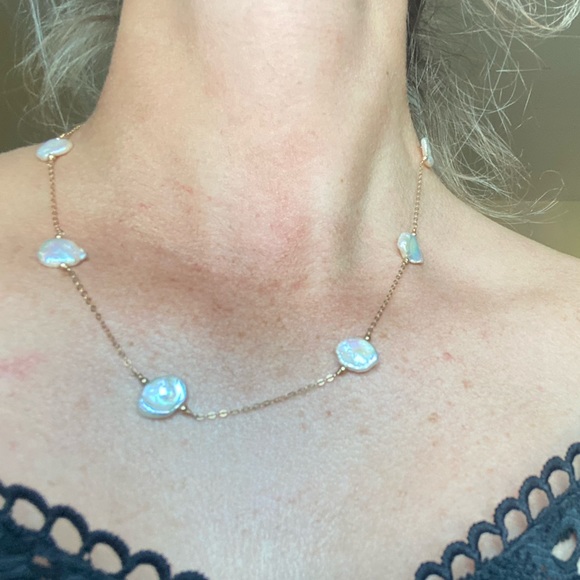 solid 10k gold baroque pearl necklace🐚 46cm - Picture 3 of 6